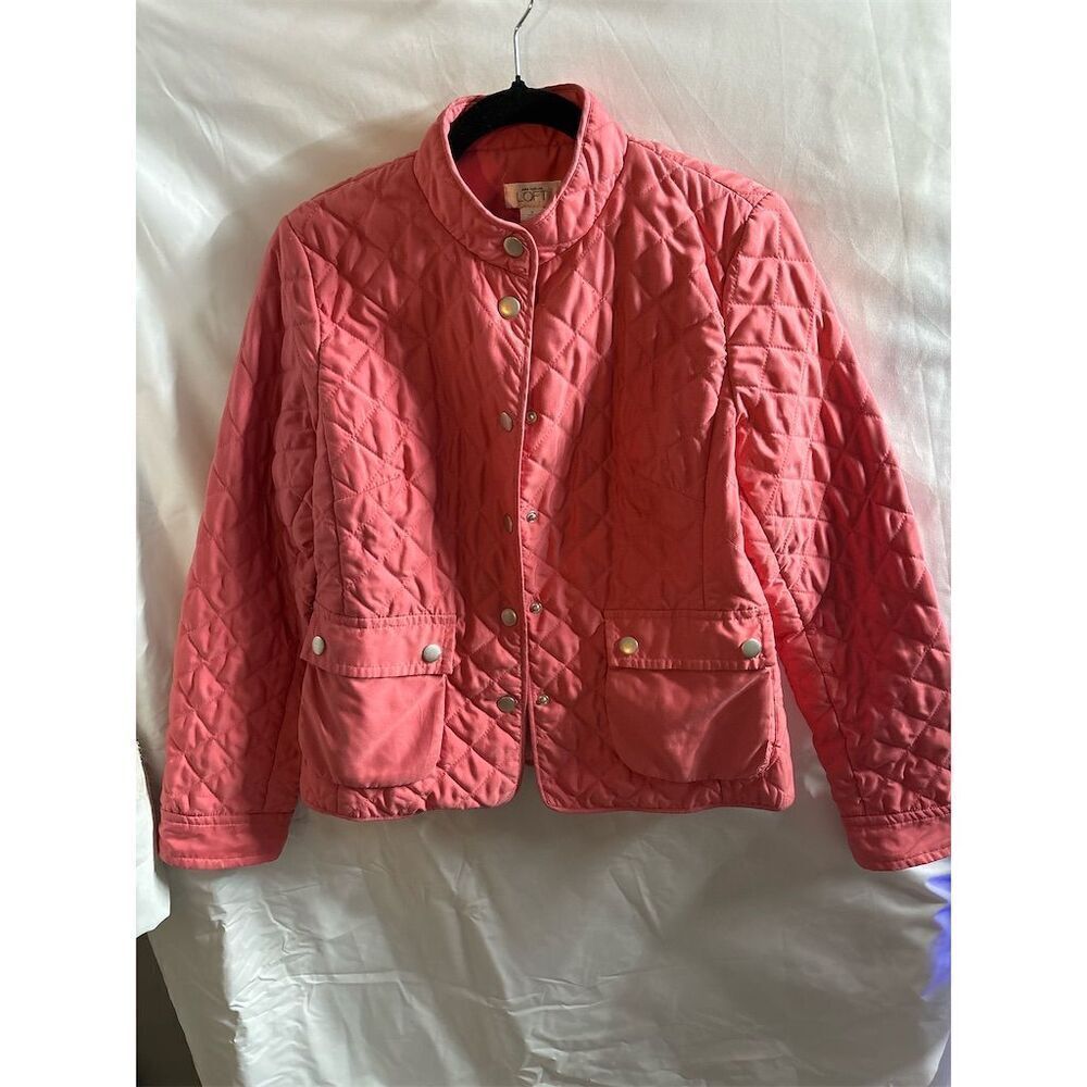 Ann Taylor LOFT Women's M Pink Quilted Snap-Up Mock Neck Jacket